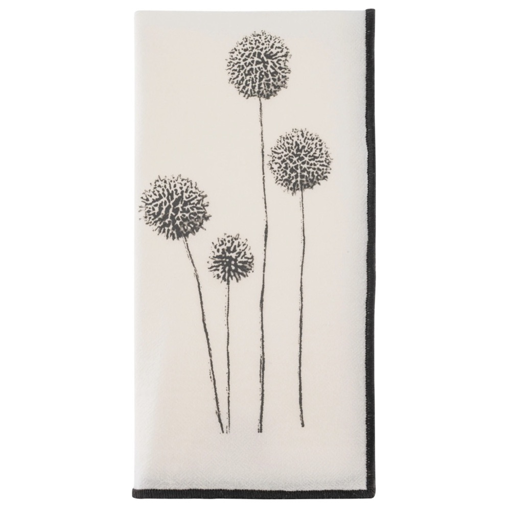 Karma artful dandelion cotton dinner napkins w/black merrowed edge/set of 4-NWT